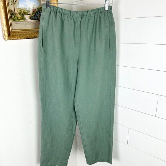 J. Crew Linen Lyocell Pull On Pants Size Medium Petite NWT Olive Green - Picture 1 of 6